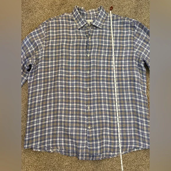 Peter Millar Seaside Commons Plaid Linen Long Sleeve Blue Men’s Shirt XL - Picture 9 of 12